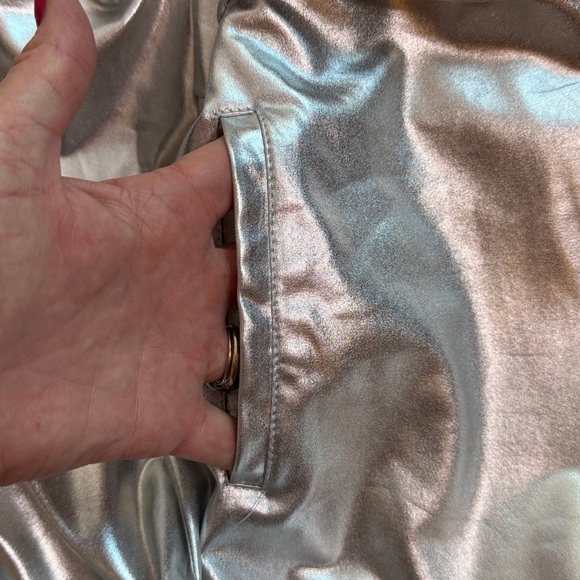 ELLIE & KATE Zip Up Jacket Hoodie Silver Metallic Black Zipper Pockets Shiny S - Picture 12 of 16